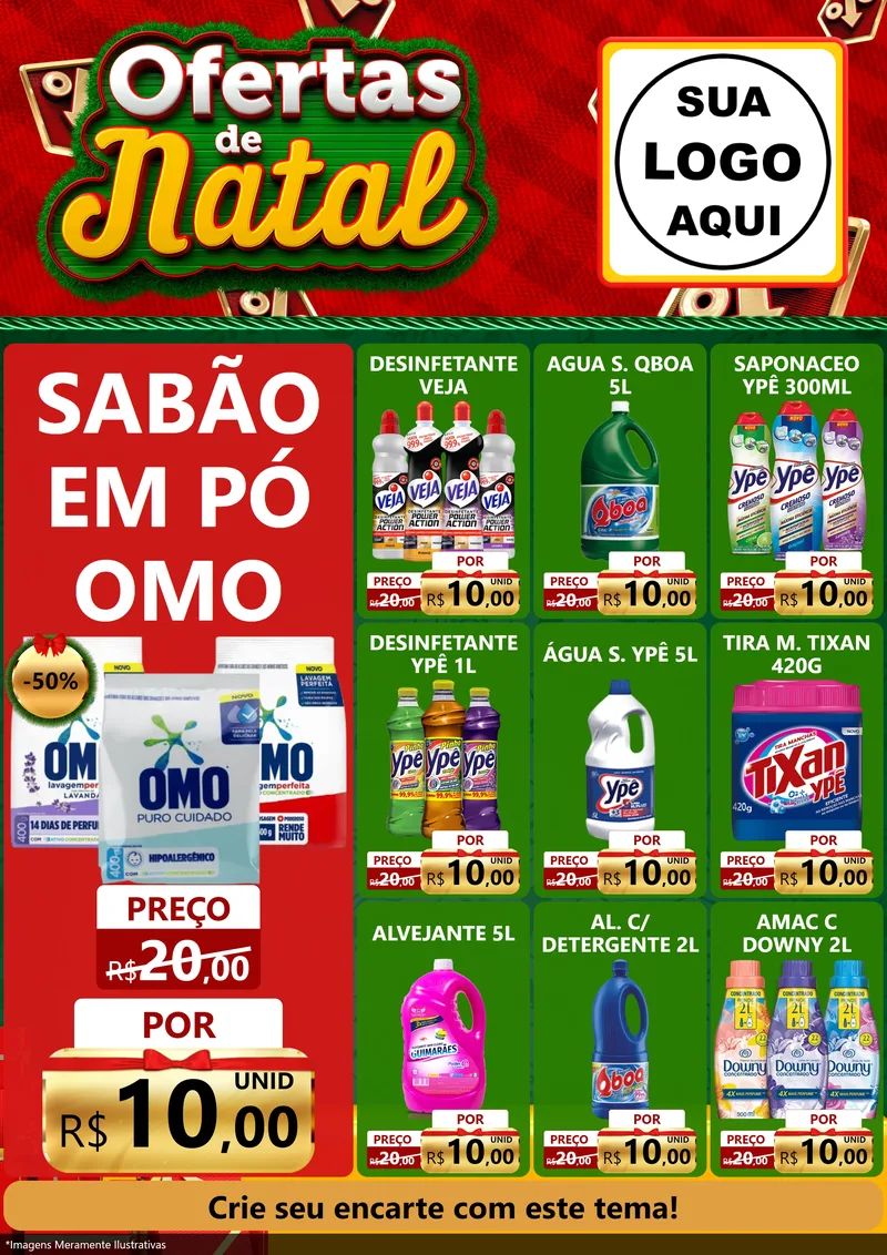 Modelo de Encarte para Encarte A4 Vertical com o tema Ofertas de Natal para Produtos de Limpeza