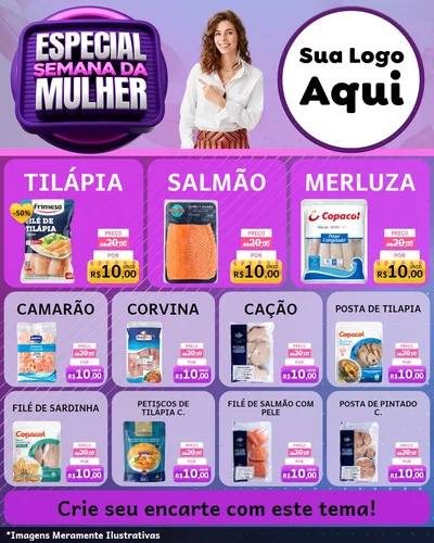 Modelo de Rede Social para Feed Instagram com o tema Especial Semana da Mulher para Peixaria