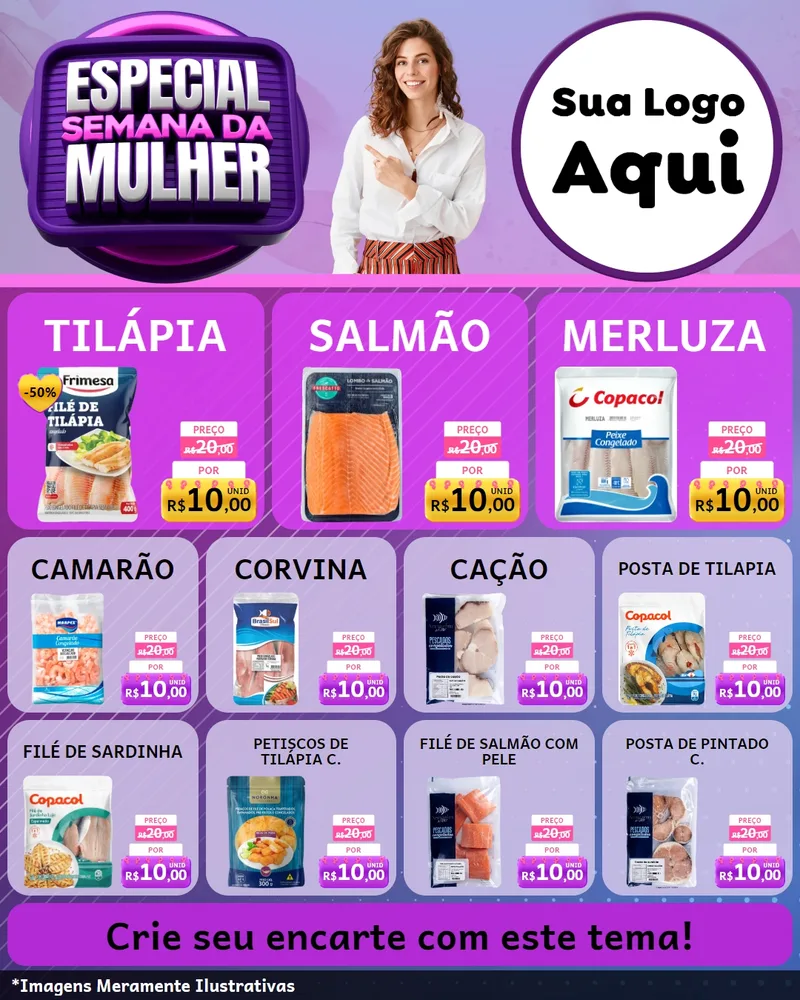 Modelo de Rede Social para Feed Instagram com o tema Especial Semana da Mulher para Peixaria