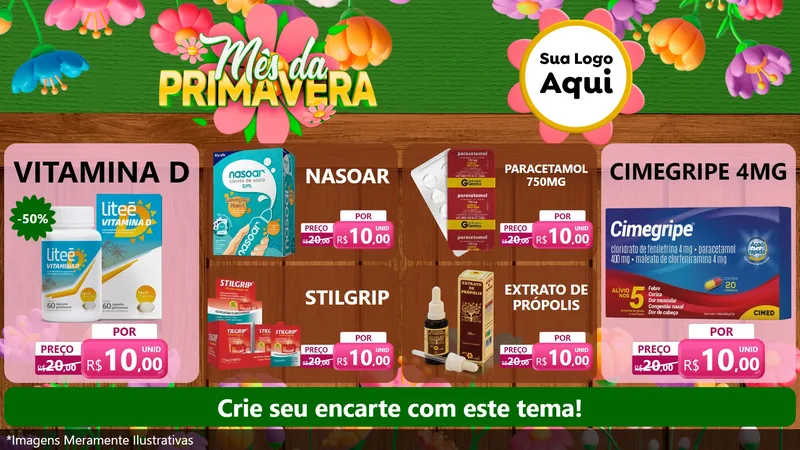 Modelo de TV para TV Horizontal com o tema Mês da Primavera para Farmácia
