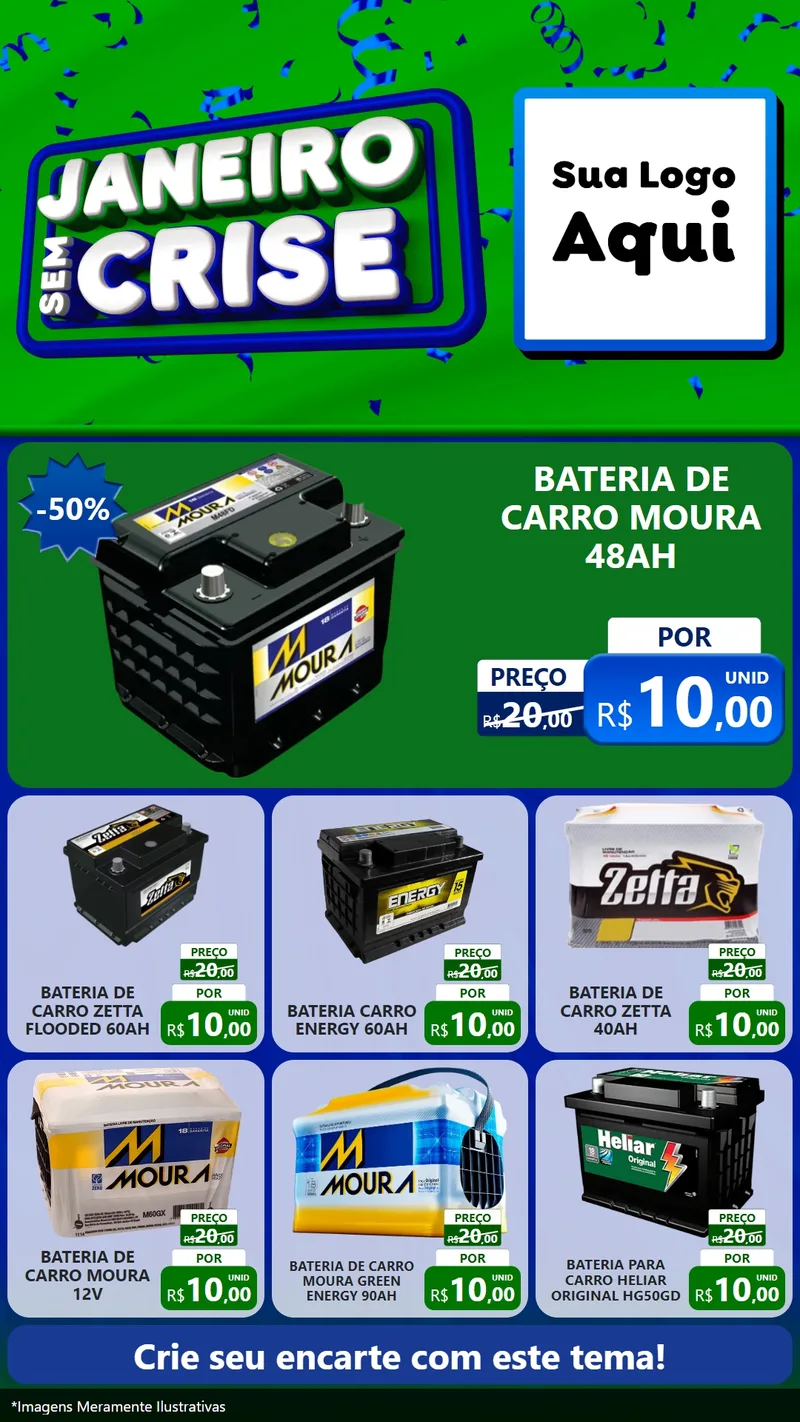 Modelo de Rede Social para Stories com o tema Janeiro Sem Crise para Baterias Elétricas
