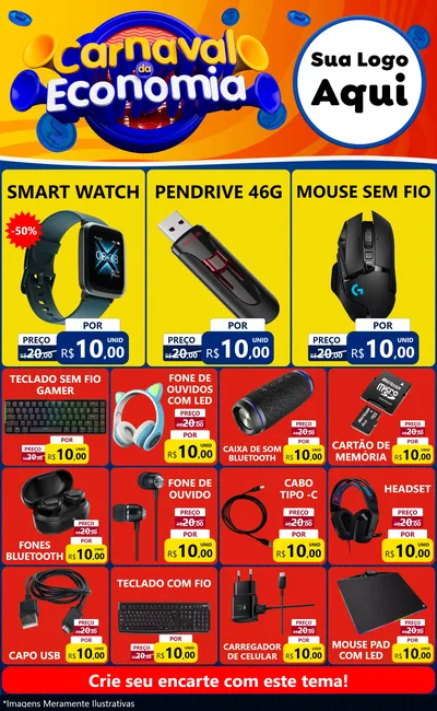 Modelo de Encarte para Encarte Grande com o tema Carnaval da Economia para Informática