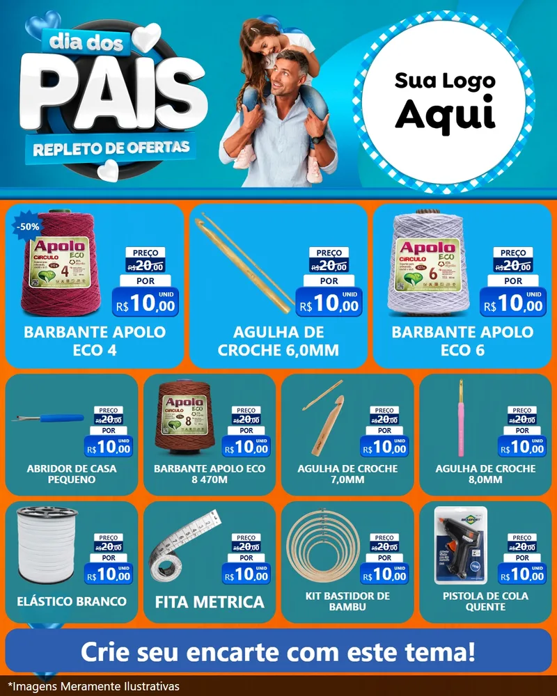 Modelo de Rede Social para Feed Instagram com o tema Dia Dos Pais Repleto de Ofertas para Armarinho e Aviamentos