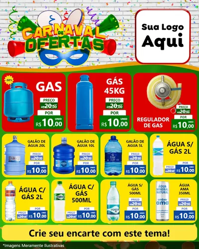 Modelo de Rede Social para Feed Instagram com o tema Carnaval de Ofertas para Água e gás