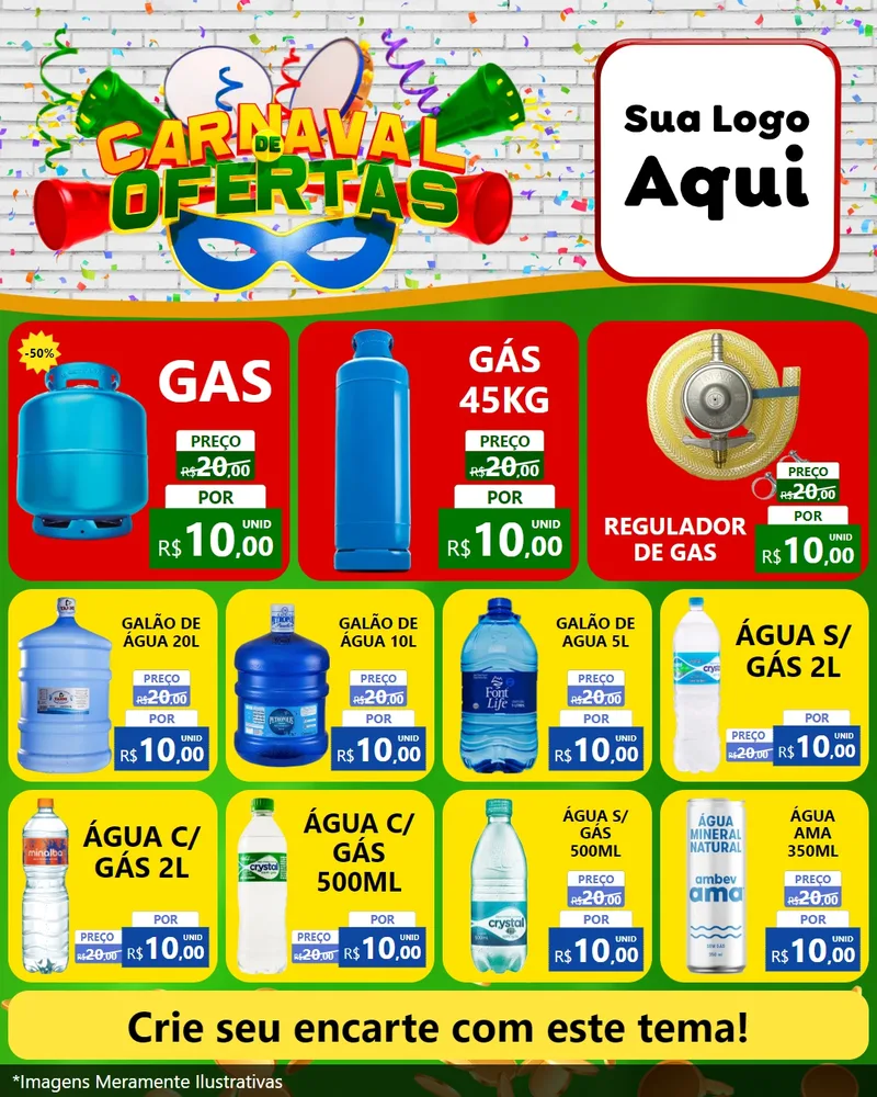Modelo de Rede Social para Feed Instagram com o tema Carnaval de Ofertas para Água e gás