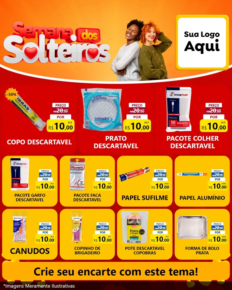 Modelo de Rede Social para Feed Instagram com o tema Semana dos Solteiros para Embalagens