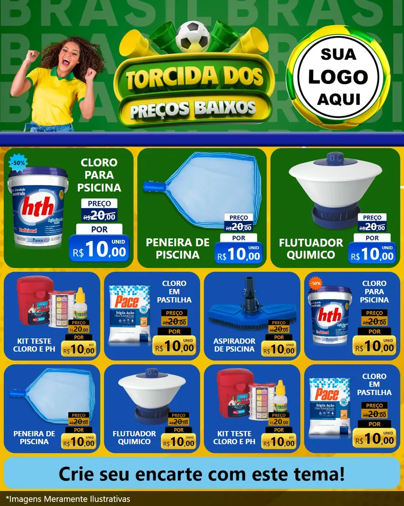 Modelo de Rede Social para Feed Instagram com o tema Torcida dos Preços Baixos para Produtos para Piscina