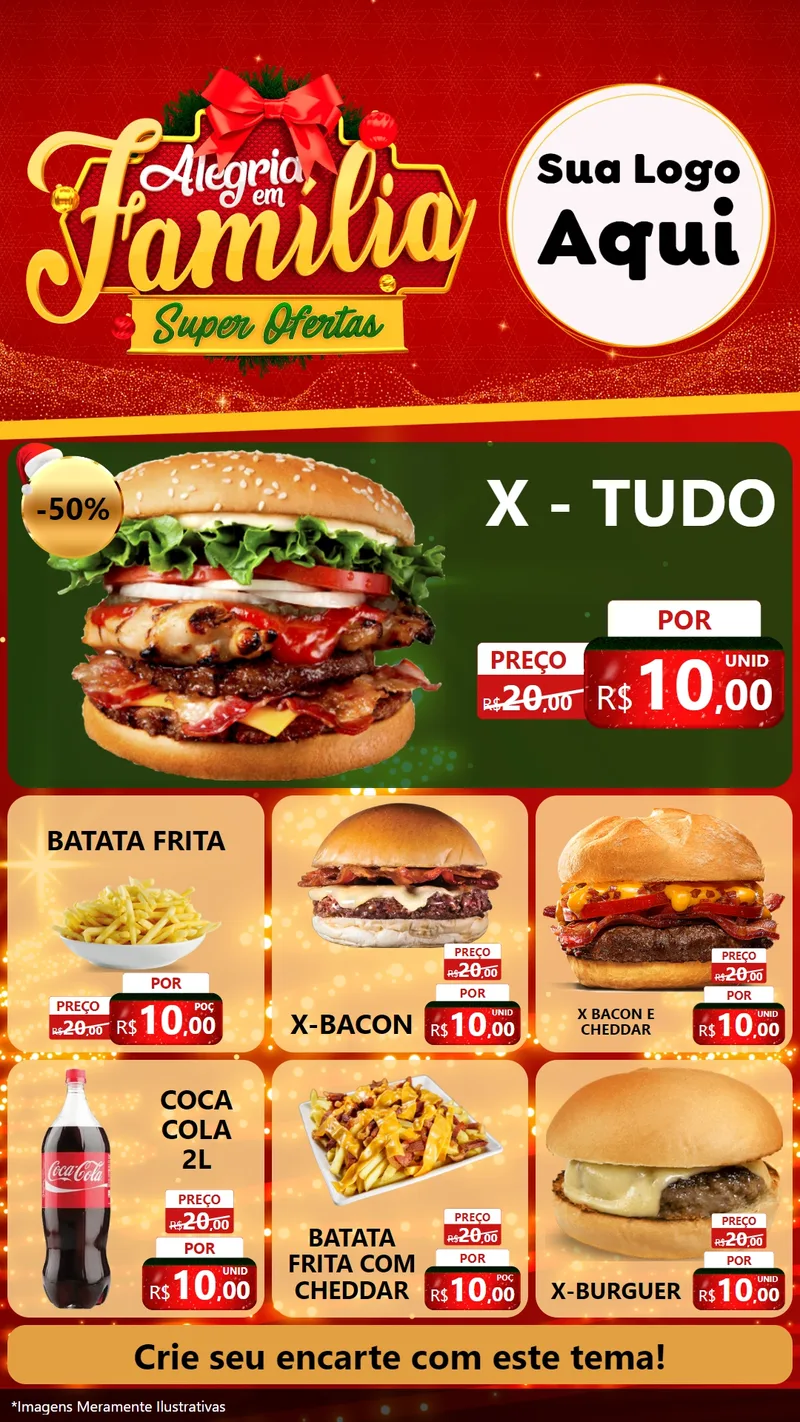 Modelo de Rede Social para Stories com o tema Alegria em Família Super Ofertas - Natal para Hamburgueria