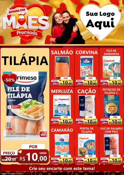 Modelo de Encarte para Encarte A4 Vertical com o tema Semana das Mães Premiada para Peixaria