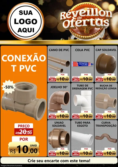 Modelo de Encarte para Encarte A4 Vertical com o tema Réveillon de Ofertas para Tubos e conexões
