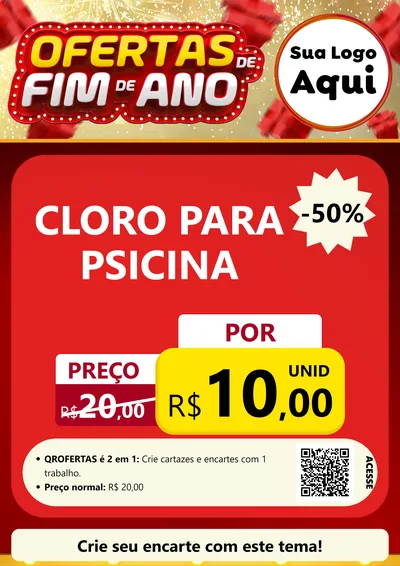 Modelo de Cartaz para Cartaz A4 Vertical com o tema Ofertas de Fim de Ano para Produtos para Piscina