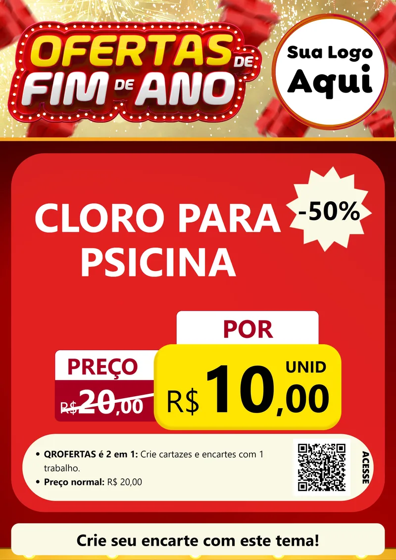 Modelo de Cartaz para Cartaz A4 Vertical com o tema Ofertas de Fim de Ano para Produtos para Piscina