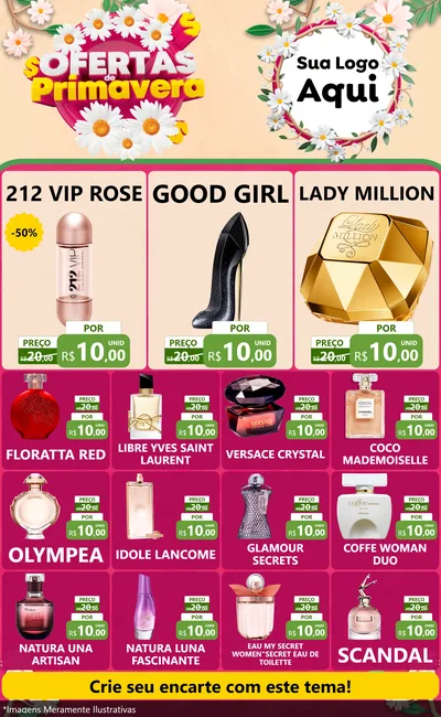 Modelo de Encarte para Encarte Grande com o tema Ofertas de Primavera para Perfumes