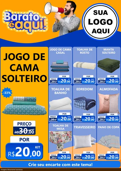Modelo de Encarte para Encarte A4 Vertical com o tema Barato é aqui para Cama, Mesa e Banho