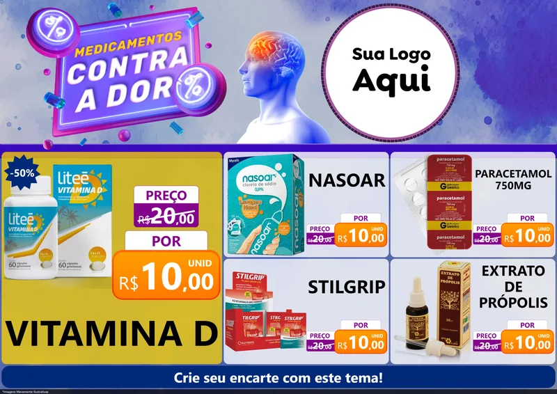 Modelo de Encarte para Encarte A4 Horizontal com o tema Contra Dor - Farmácia para Farmácia