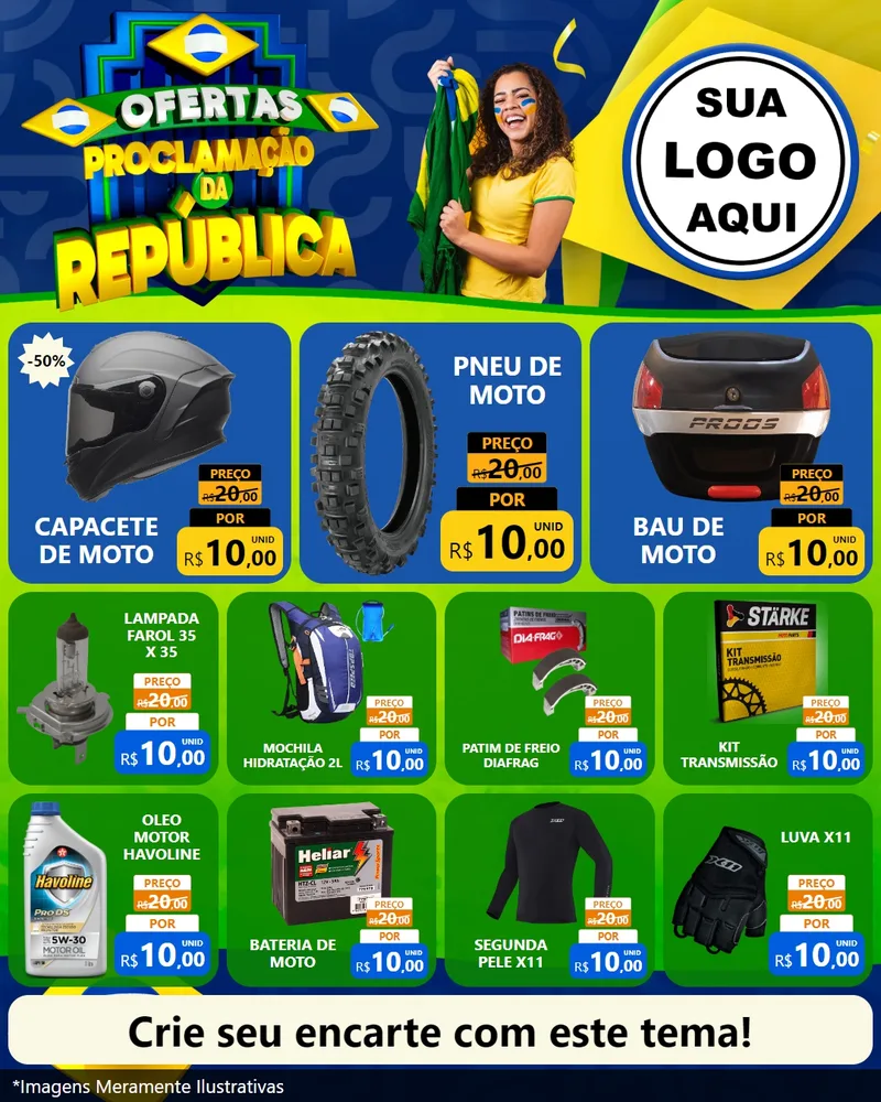Modelo de Rede Social para Feed Instagram com o tema Ofertas Proclamação da República para Moto peças