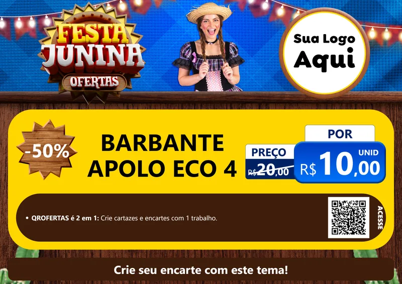 Modelo de Cartaz para Cartaz A4 Horizontal com o tema Festa Junina Ofertas para Armarinho e Aviamentos