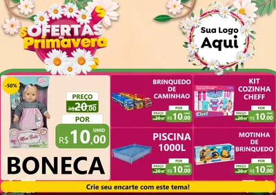 Modelo de Encarte para Encarte A4 Horizontal com o tema Ofertas de Primavera para Brinquedos