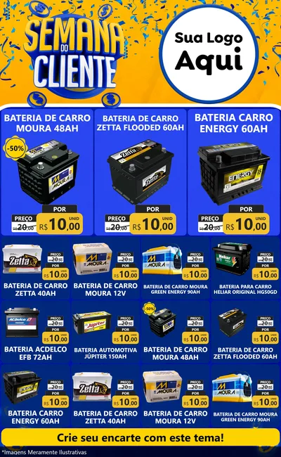 Modelo de Encarte para Encarte Grande com o tema Semana do Cliente para Baterias Elétricas