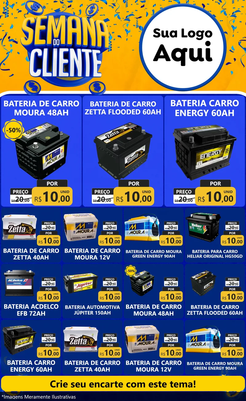 Modelo de Encarte para Encarte Grande com o tema Semana do Cliente para Baterias Elétricas