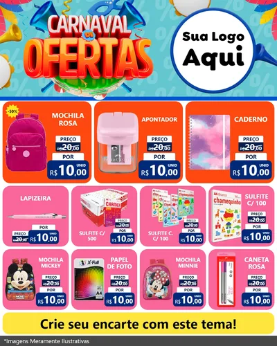 Modelo de Rede Social para Feed Instagram com o tema Carnaval de Ofertas para Papelaria