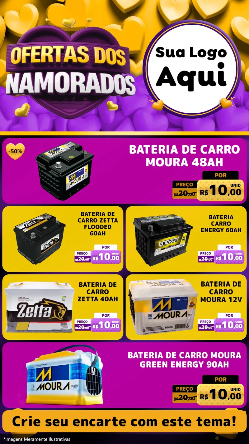 Modelo de TV para TV Vertical com o tema Oferta Dos Namorados para Baterias Elétricas