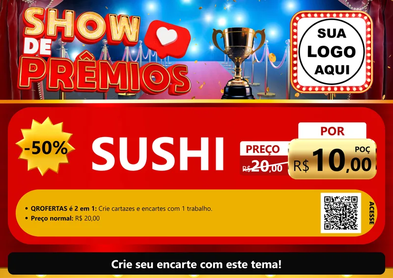 Modelo de Cartaz para Cartaz A4 Horizontal com o tema Show de Prêmios para Comida japonesa
