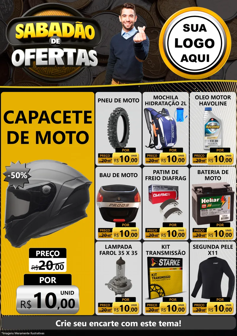 Modelo de Encarte para Encarte A4 Vertical com o tema Sabadão de Ofertas para Moto peças