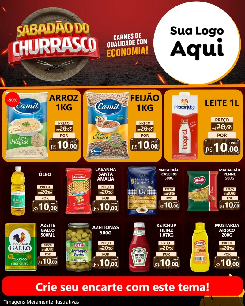 Modelo de Rede Social para Feed Instagram com o tema Sabadão Do Churrasco para Supermercado