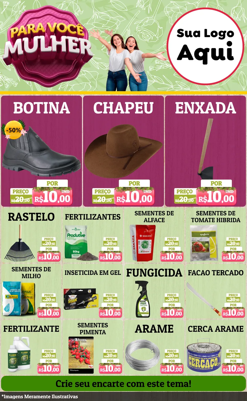 Modelo de Encarte para Encarte Grande com o tema Para Você Mulher para Agropecuária
