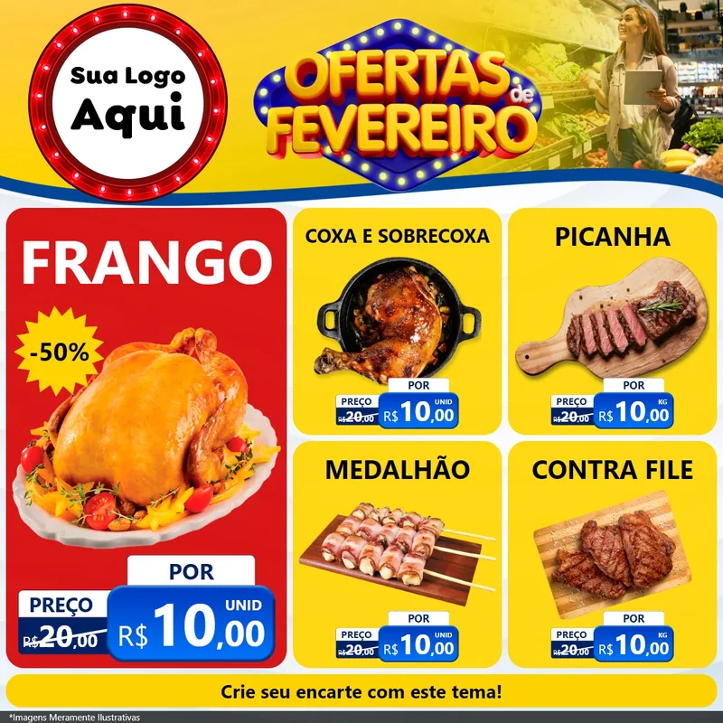 Modelo de Rede Social para Feed Facebook com o tema Ofertas de Fevereiro para Assados