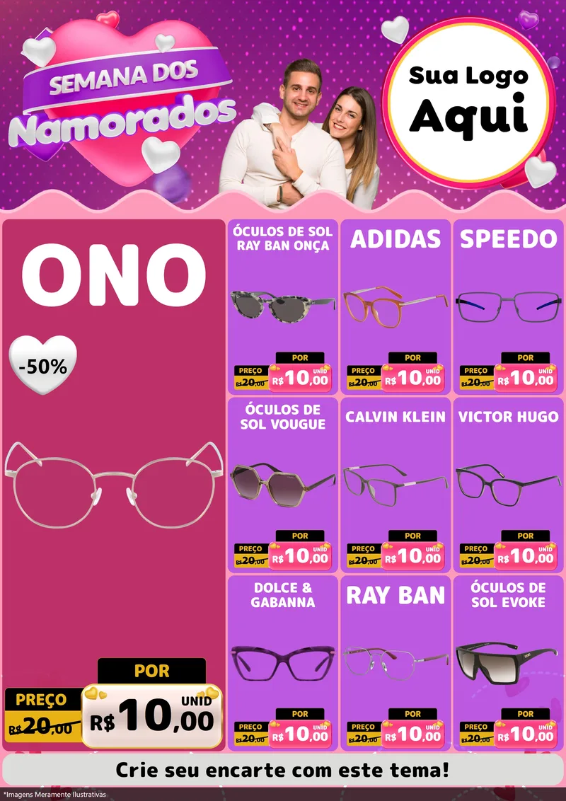 Modelo de Encarte para Encarte A4 Vertical com o tema Semana dos Namorados para Óticas