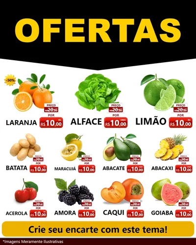 Modelo de Rede Social para Feed Instagram com o tema Ofertas Preto e Vermelho Cartaz para Hortifrúti