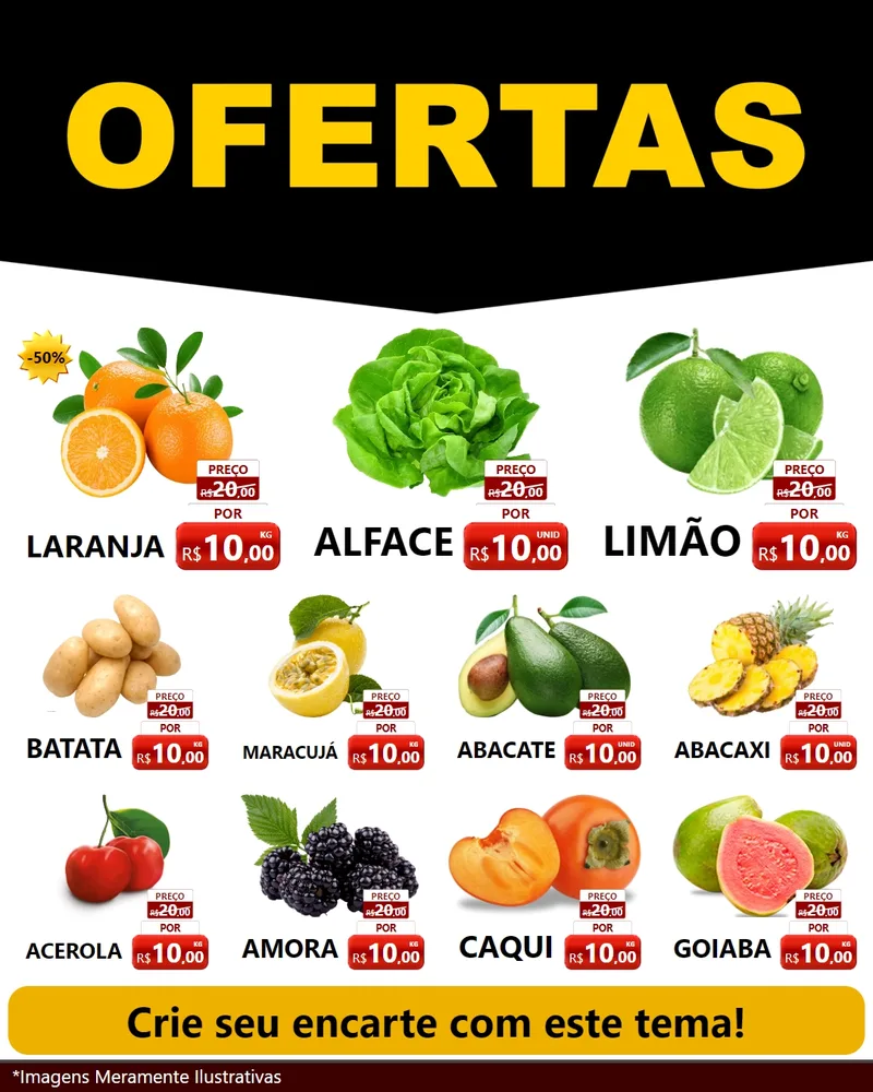 Modelo de Rede Social para Feed Instagram com o tema Ofertas Preto e Vermelho Cartaz para Hortifrúti