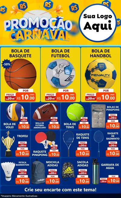 Modelo de Encarte para Encarte Grande com o tema Promoção de Carnaval para Artigos Esportivos