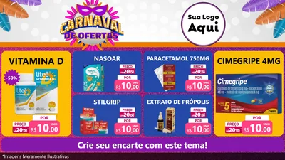 Modelo de TV para TV Horizontal com o tema Carnaval de Ofertas para Farmácia