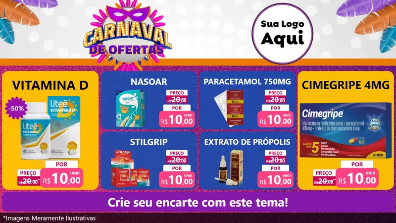 Modelo de TV para TV Horizontal com o tema Carnaval de Ofertas para Farmácia