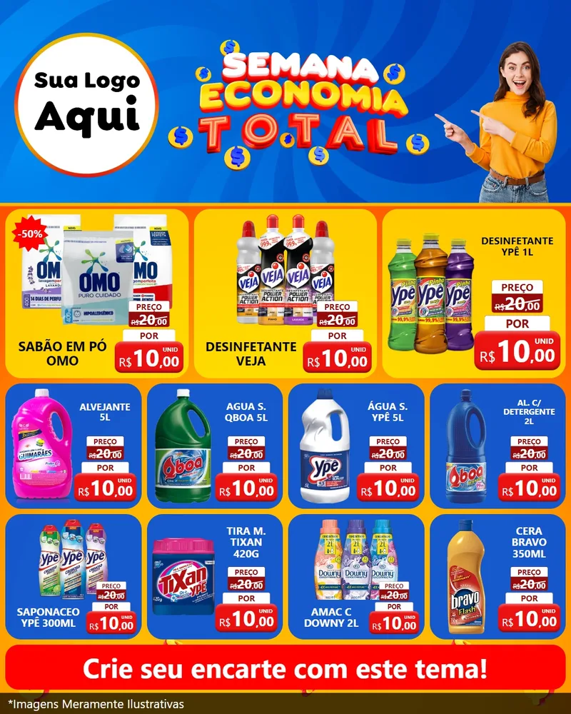 Modelo de Rede Social para Feed Instagram com o tema Semana Economia Total para Produtos de Limpeza