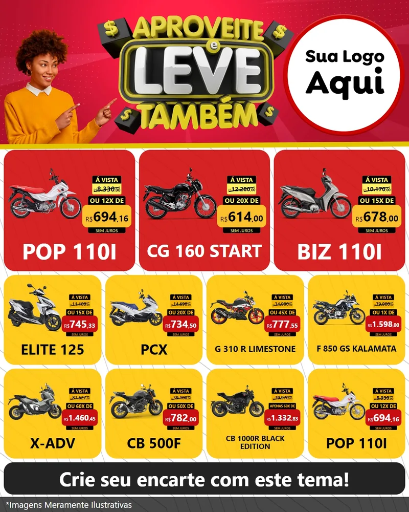 Modelo de Rede Social para Feed Instagram com o tema Aproveite e Leve Também para Concessionaria de Motos