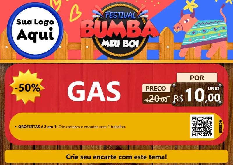 Modelo de Cartaz para Cartaz A4 Horizontal com o tema Festival Bumba Meu Boi para Água e gás