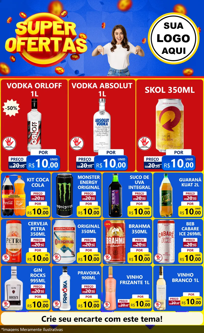 Modelo de Encarte para Encarte Grande com o tema Super Ofertas para Distribuidora de bebidas