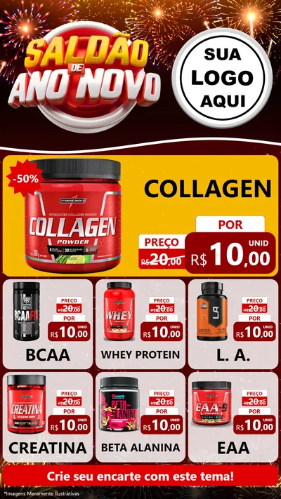 Modelo de Rede Social para Stories com o tema Saldão de Ano Novo para Suplementos alimentares