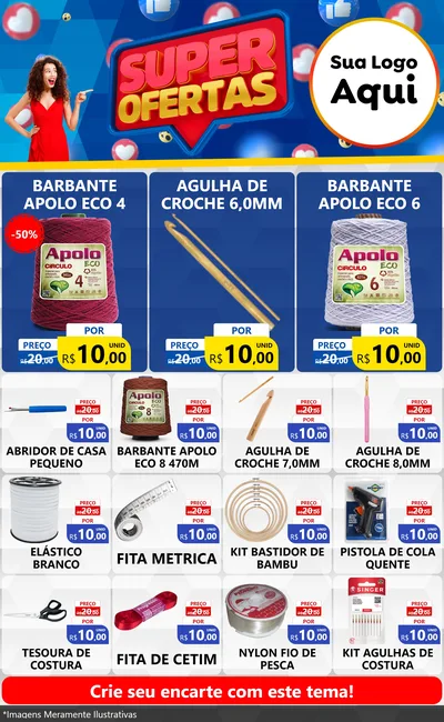 Modelo de Encarte para Encarte Grande com o tema Super Ofertas para Armarinho e Aviamentos