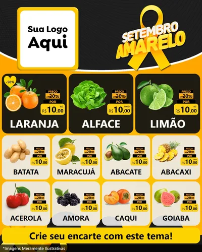 Modelo de Rede Social para Feed Instagram com o tema Setembro Amarelo para Hortifrúti