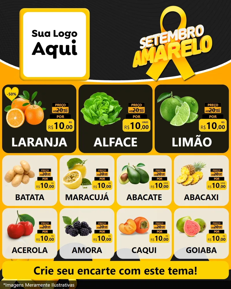 Modelo de Rede Social para Feed Instagram com o tema Setembro Amarelo para Hortifrúti