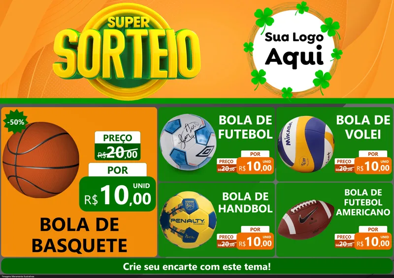 Modelo de Encarte para Encarte A4 Horizontal com o tema Super Sorteio para Artigos Esportivos