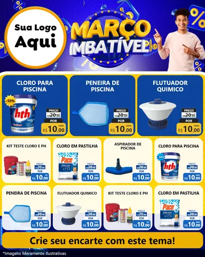 Modelo de Rede Social para Feed Instagram com o tema Março Imbatível para Produtos para Piscina