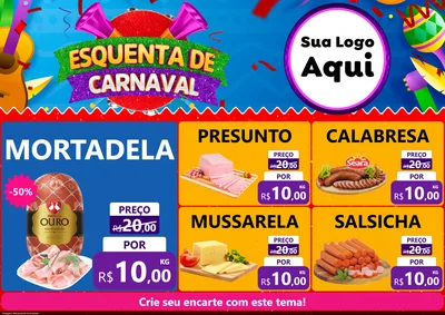 Modelo de Encarte para Encarte A4 Horizontal com o tema Esquenta de Carnaval para Frios e Laticínios