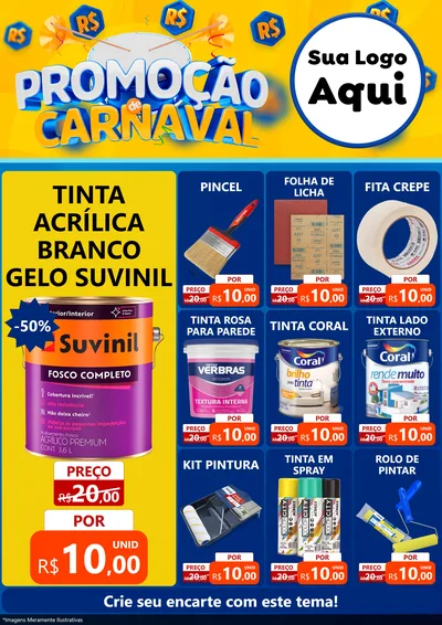 Modelo de Encarte para Encarte A4 Vertical com o tema Promoção de Carnaval para Tintas e Ferramentas