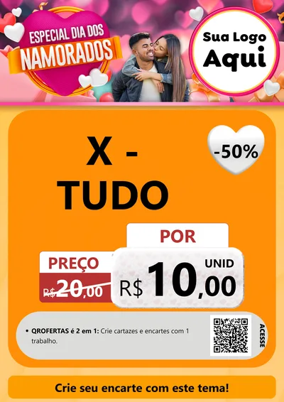 Modelo de Cartaz para Cartaz A4 Vertical com o tema Especial Dia dos Namorados para Hamburgueria